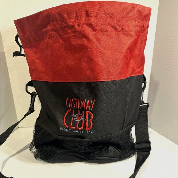 Genuine Disney Cruise Line Castaway Club Red & Black Canvas Drawstring Tote/Bag - Picture 1 of 5
